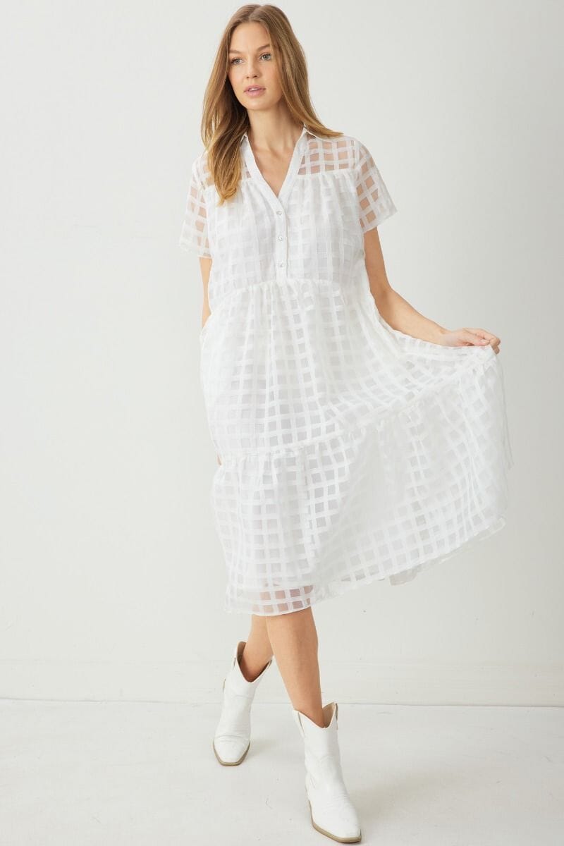 Grid Print Collared Midi entro