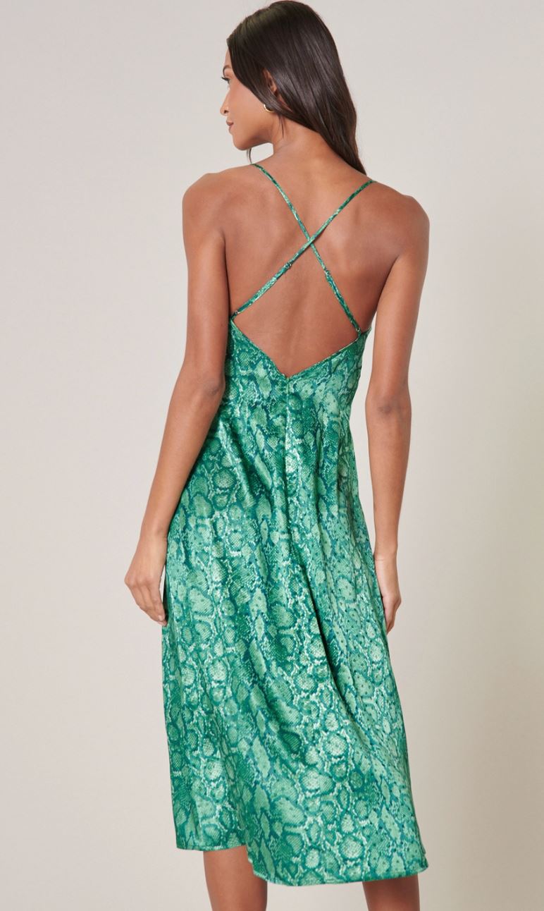 Gwendolyn Snake Print Parting Ways Satin Midi Dress Sugarlips