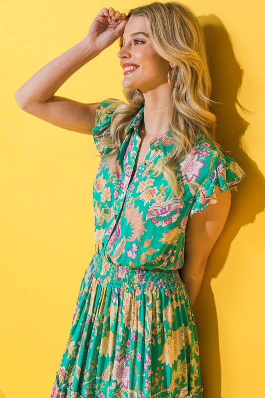 Jade Button Front Maxi Dress flying tomato