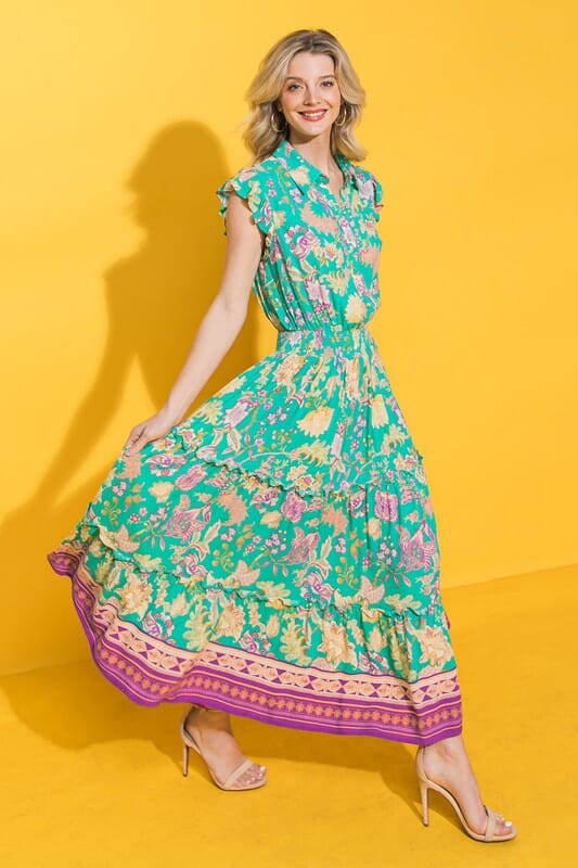 Jade Button Front Maxi Dress flying tomato