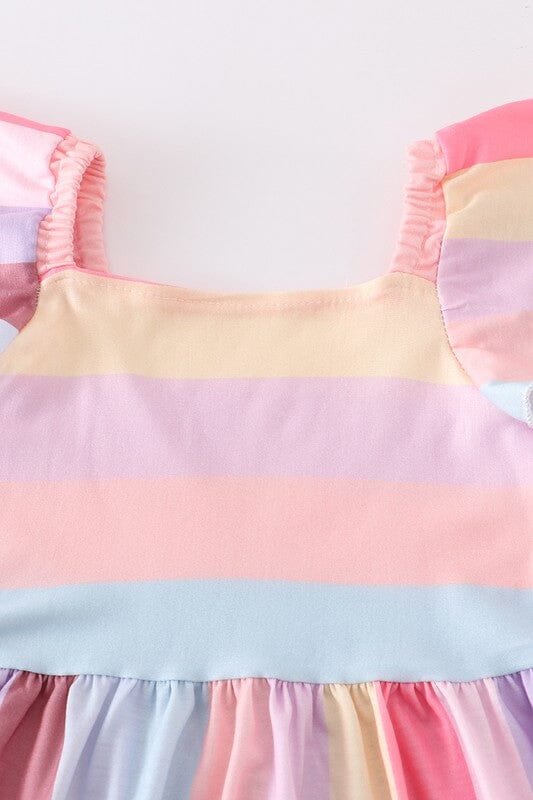 Kids Stripe Flutter Sleeve Stripe Dress Honeydew