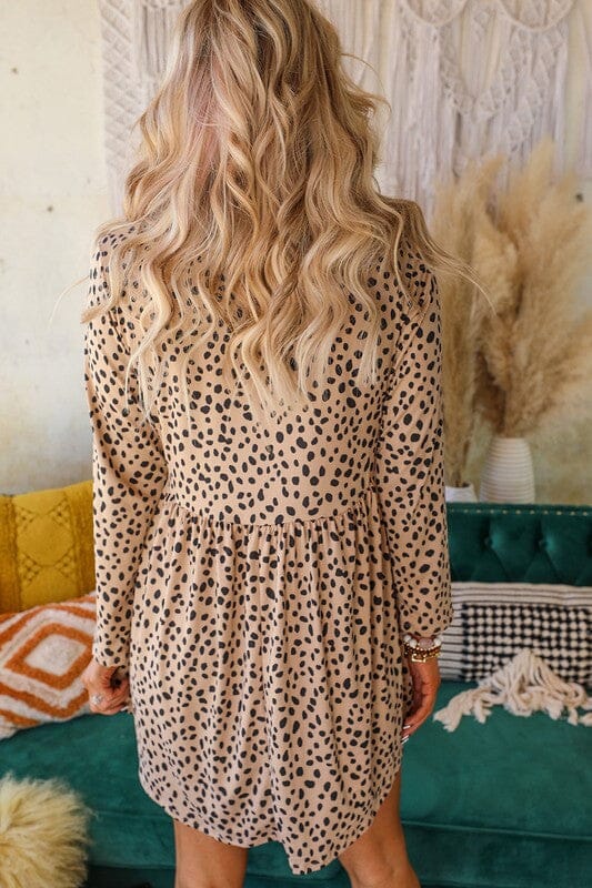 Knit Leopard Babydoll Dress Shiying