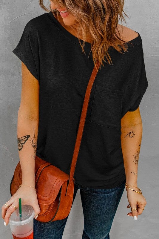 Knit Pocket Tee with Side Slits Shewin