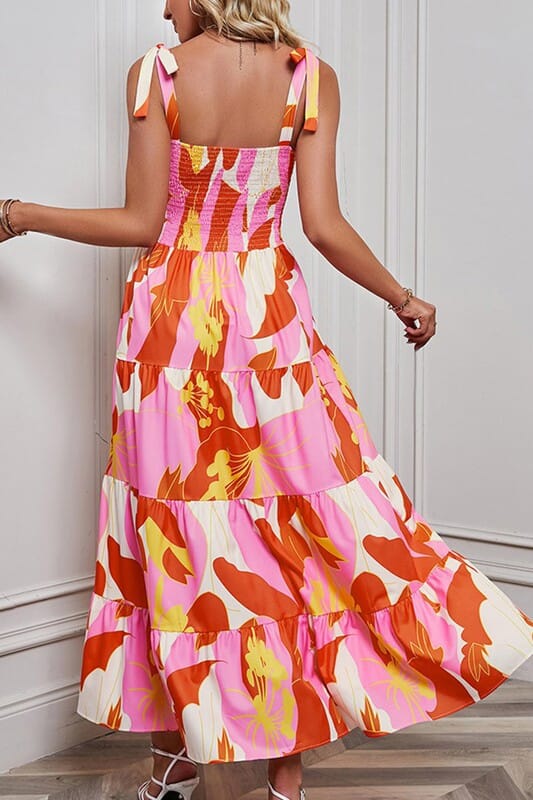 Large Floral Abstract Smocked Bodice Maxi Shewin
