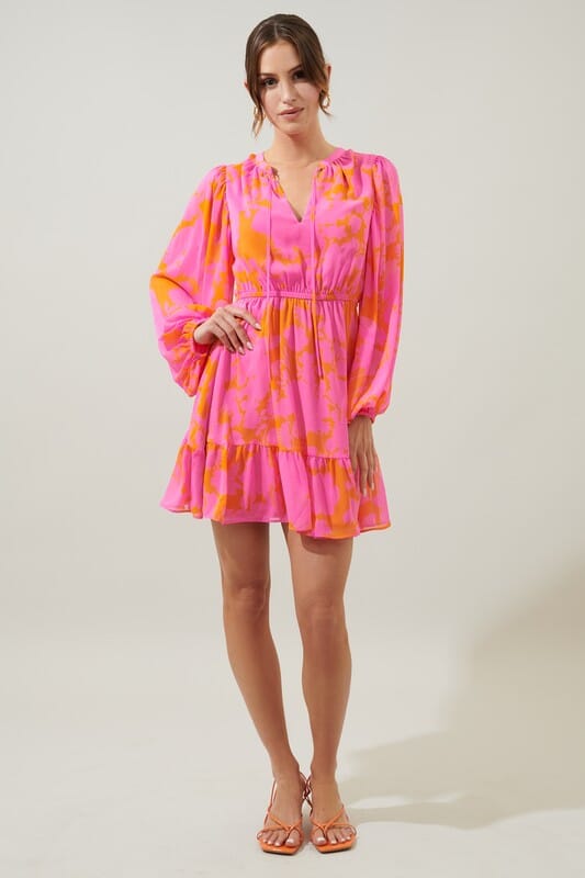 Lava Flow Paxton Balloon Sleeve Mini Dress Sugarlips