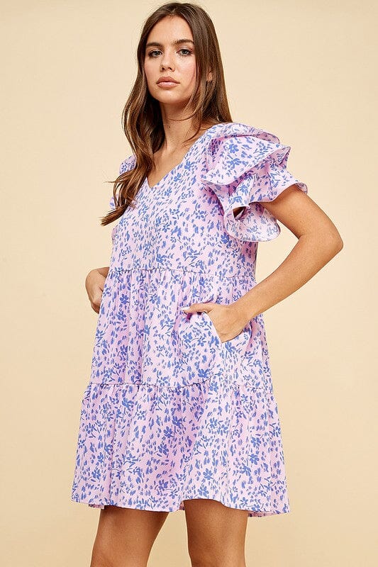 Lavender/Blue Ruffle Sleeve Shift Dress TCEC