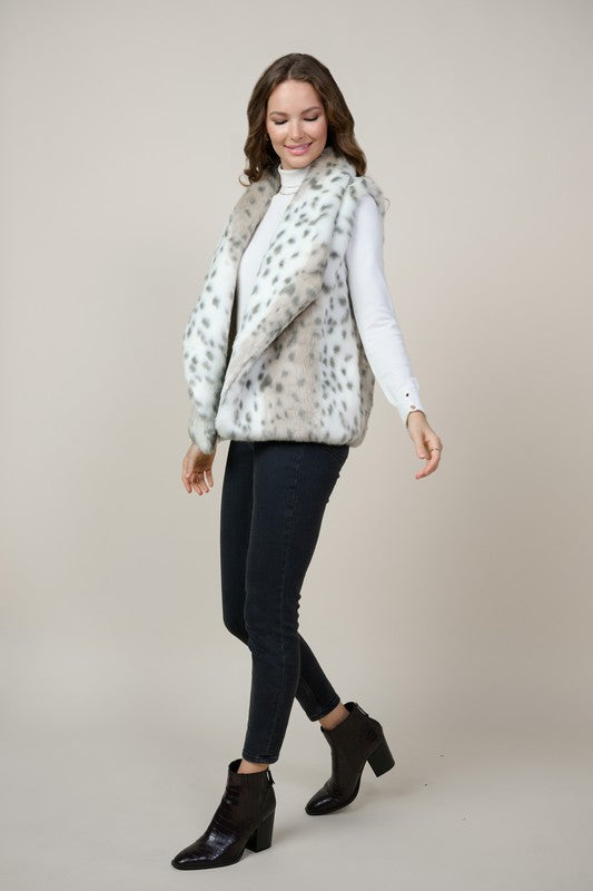 Leopard Faux Fur Vest skies are blue