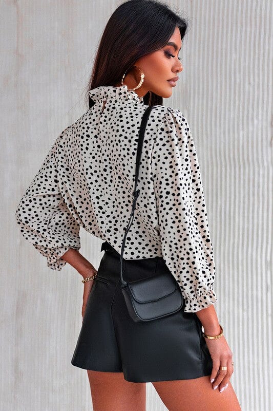 Leopard Frilled Neck Ruffled Blouse Shiying