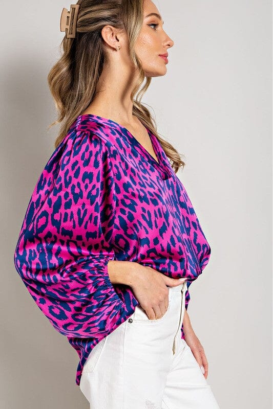 Leopard Patten V Neck Silky Blouse Eesome