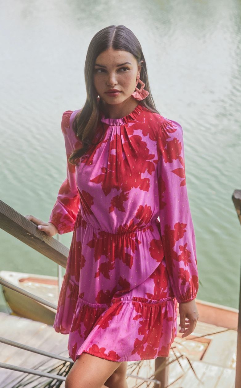 Linnea Floral Balloon Sleeve Blouson Dress Sugarlips