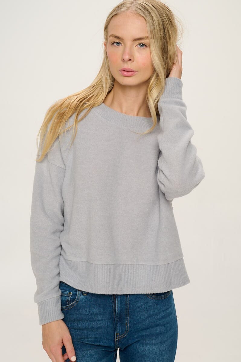 Long Sleeve Round Neck Wool Brush Knit Top Cherish