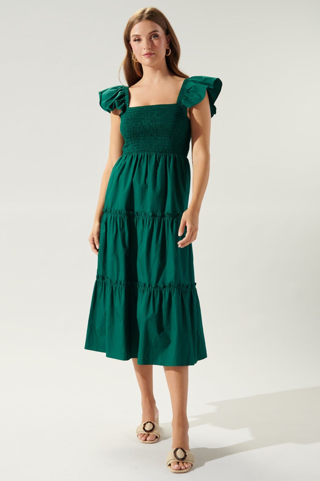 Lou Smocked Tiered Midi Dress SNAP-Something New And Pretty Lou Smocked Tiered Midi Dress SNAP-Something New And Pretty