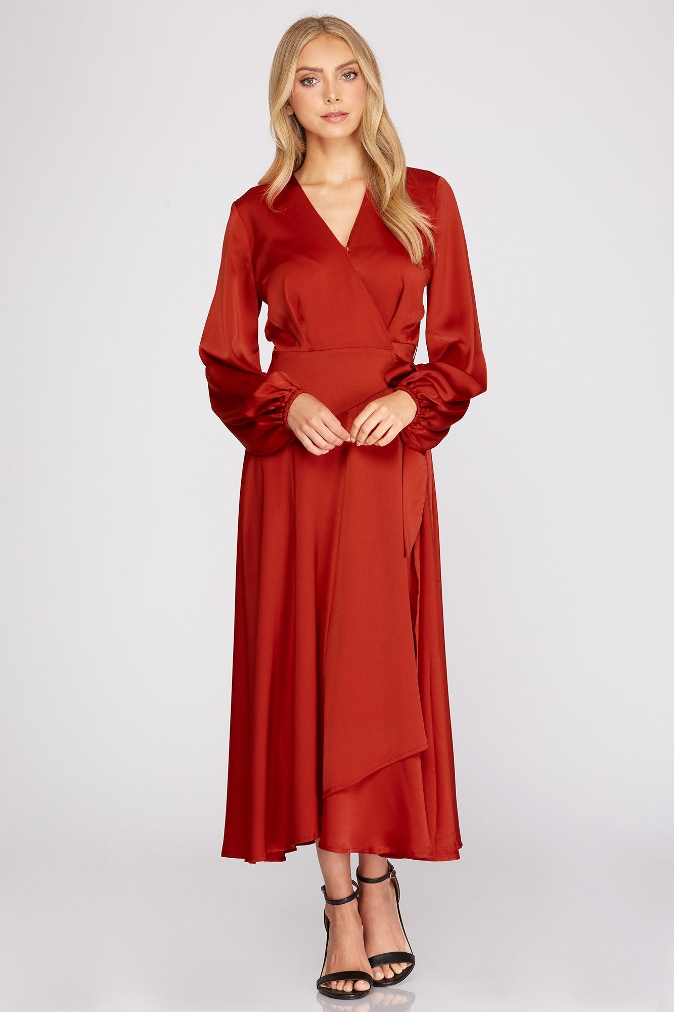 LS Satin Maxi Wrap Dres she + sky