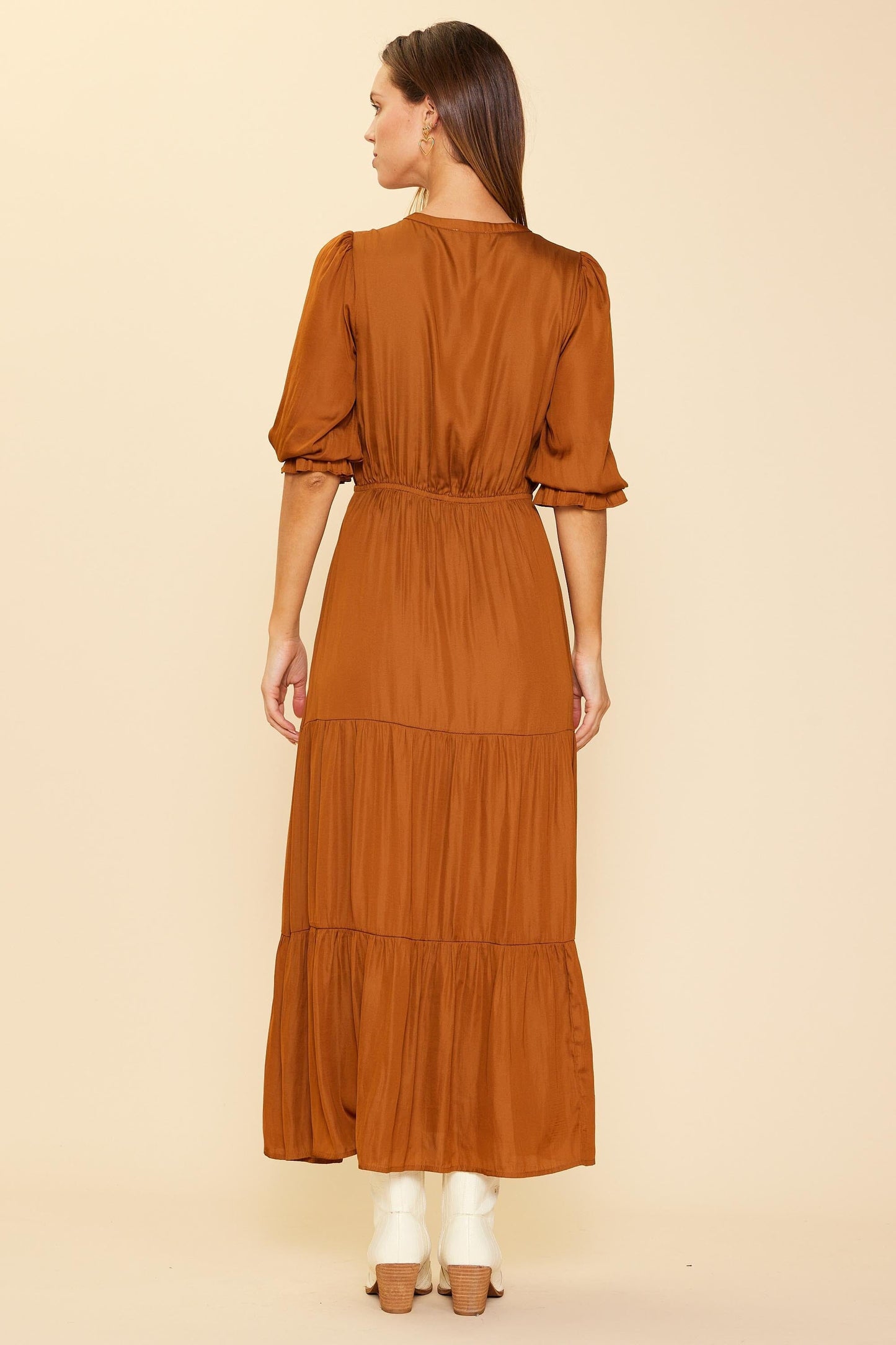 LS Split Neck Midi Toffee skies are blue