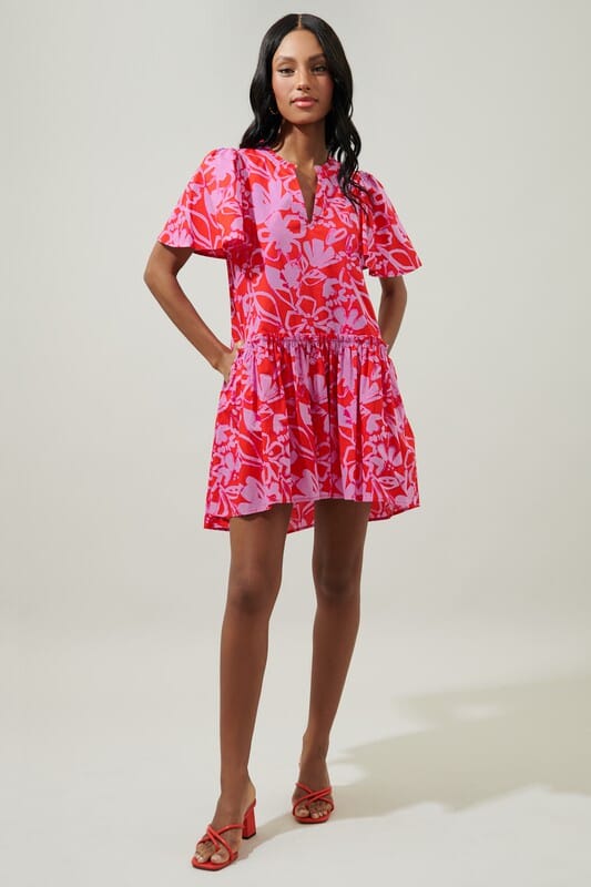 Marida Garnet Floral Rock A By Trapeze Mini Dress Sugarlips