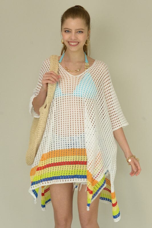 Mesh Coverup with Rainbow Stripe Esley