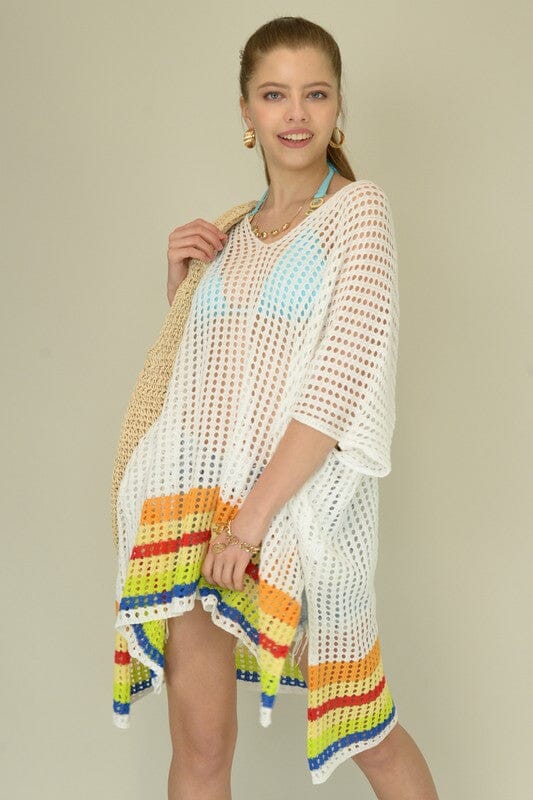 Mesh Coverup with Rainbow Stripe Esley