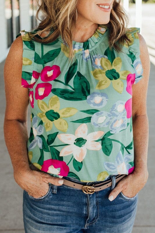 Mint Bold Floral Sleeveless Top Youmi