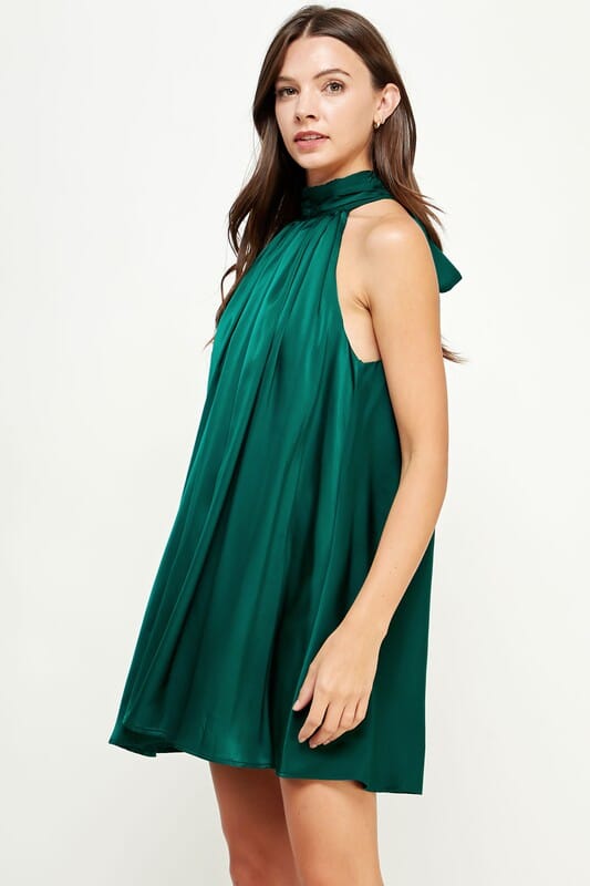 Mock Neck Halter Satin Mini Dress Strut and Bolt