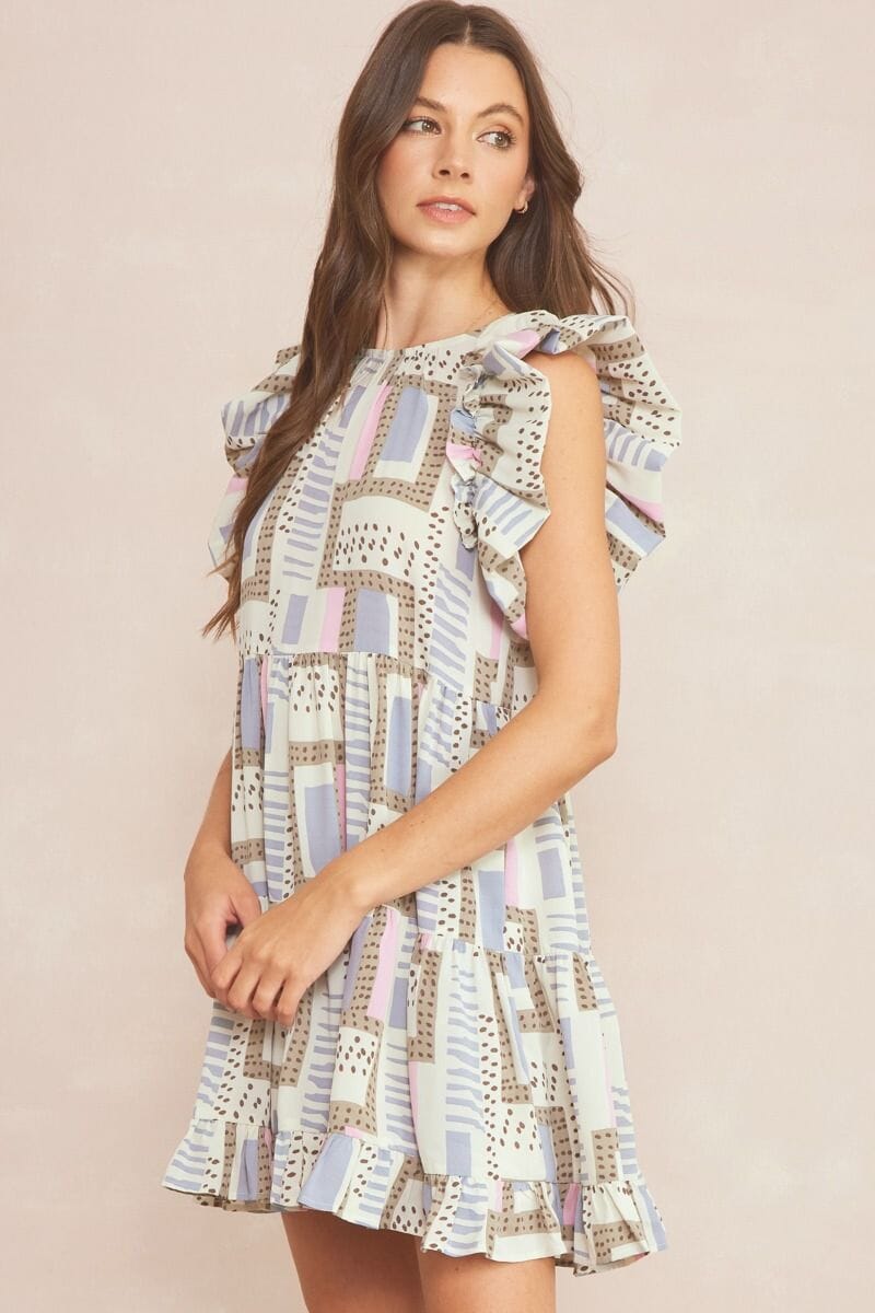 Multi Mod Print Ruffle Sleeve Dress entro