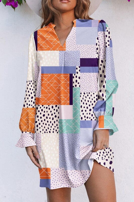 Multi Print LS Shift Dress Kentce