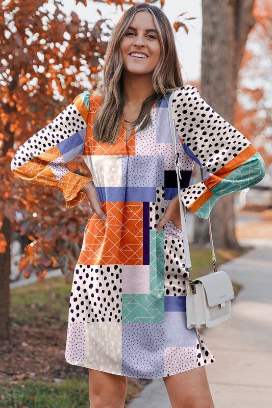 Multi Print LS Shift Dress Kentce