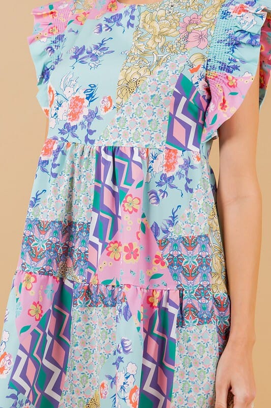 Multi Print Ruffle Dress Sundayup