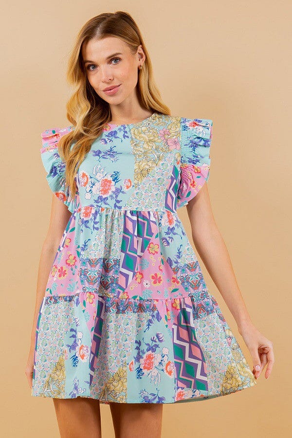 Multi Print Ruffle Dress Sundayup