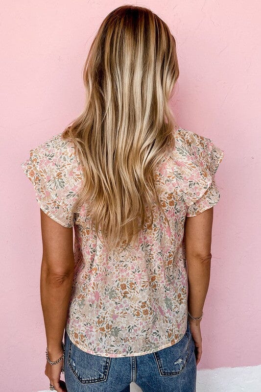 Multicolor Floral Mandarin Collar Top Shiying