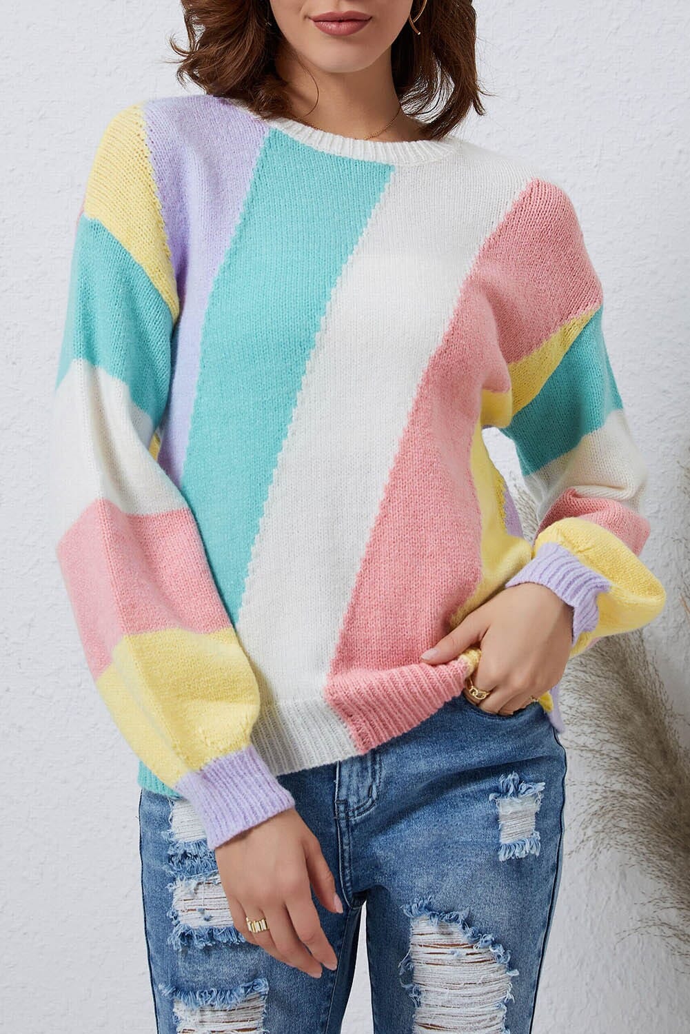 Multicolor Pastel Stripe Sweater Kentce