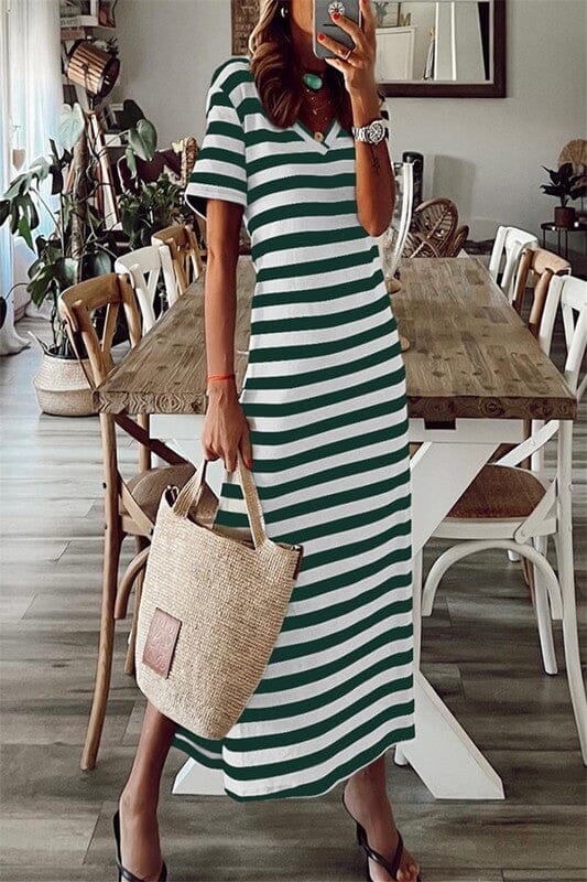 Nautical Striped V-Neck Maxi Kentce