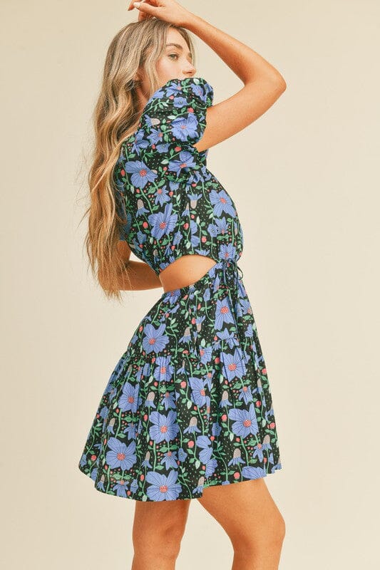 Navy Floral Print Cut Out Dress &merci