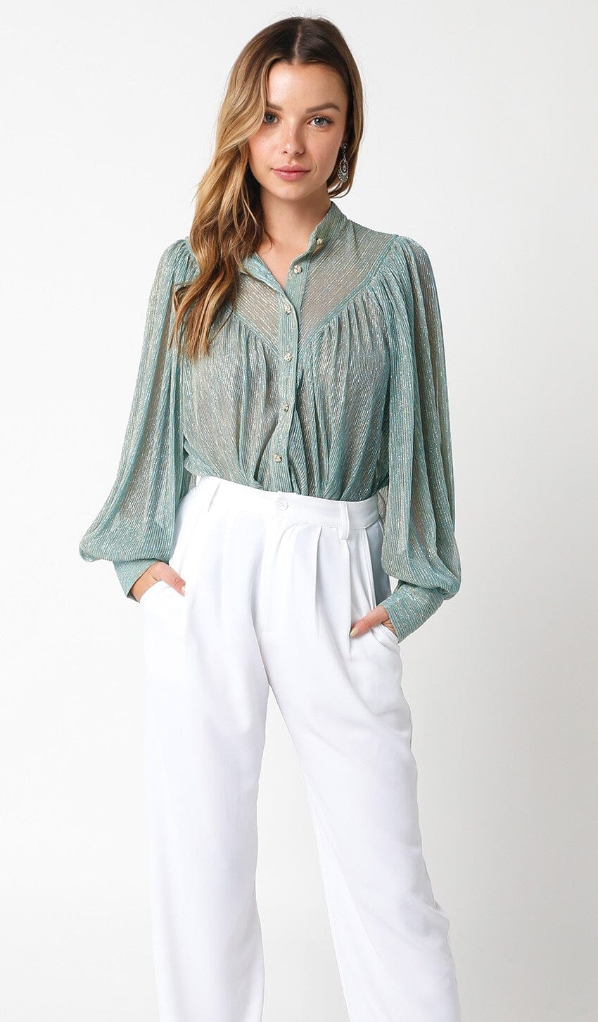 Nyla Glitter Shirt Olivaceous