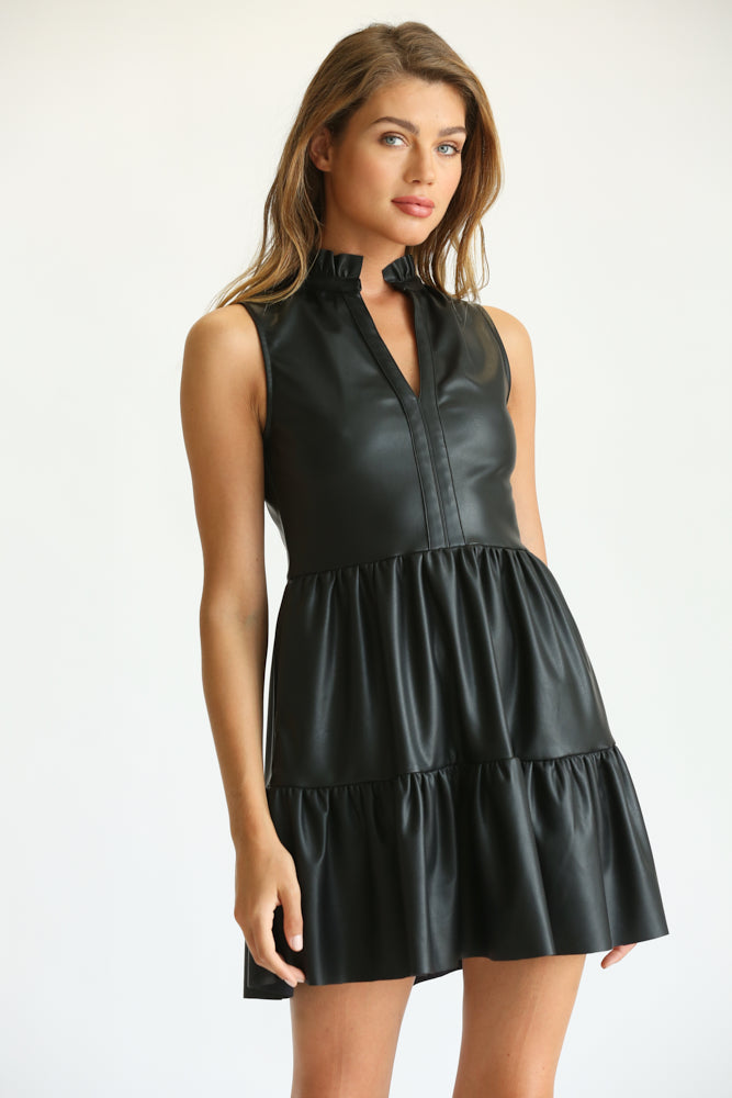 October Faux Leather Tiered Dress Fate