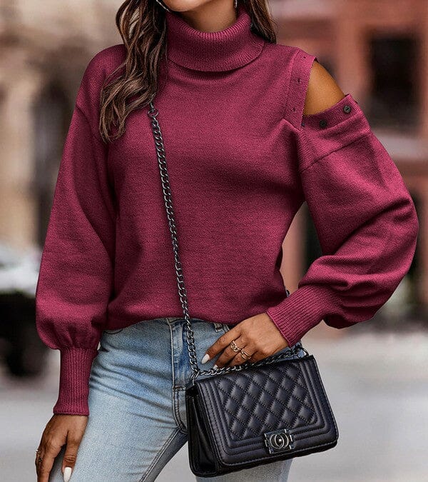Open Shoulder Button Roll Sweater supreme fashion