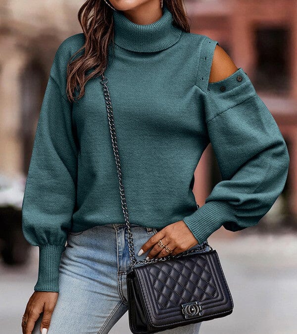 Open Shoulder Button Roll Sweater supreme fashion