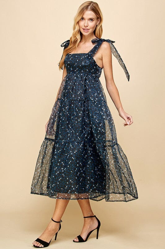 Organza Midnight Floral Tie Shoulder Midi TCEC