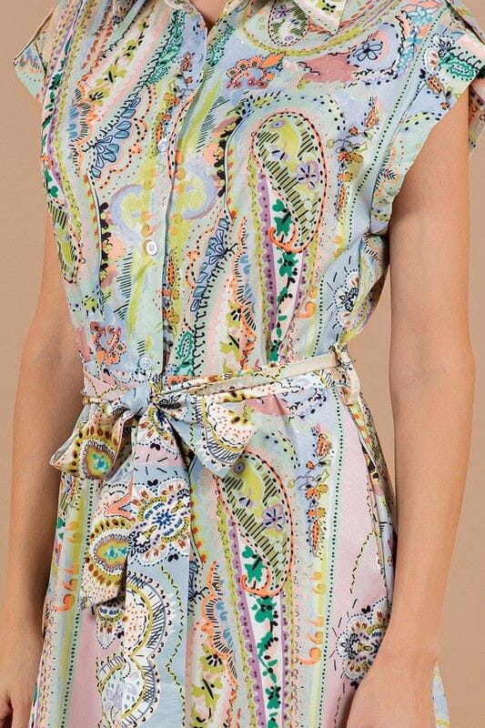 Paisley Tie Waist Midi Sundayup