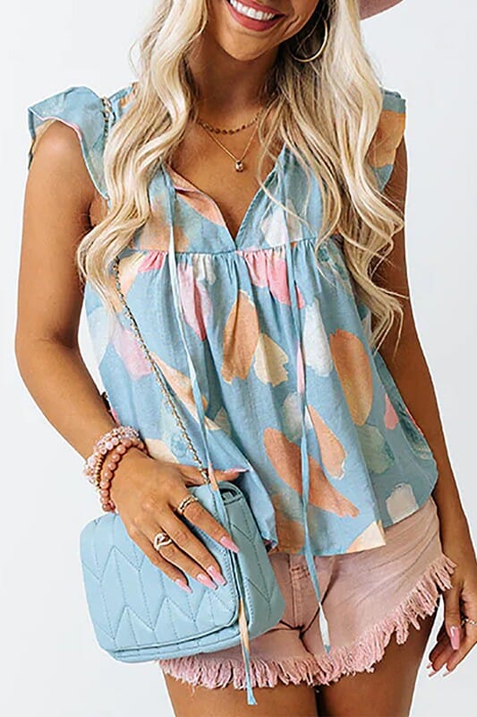 Pastel Brushstroke Top with Ties Shewin