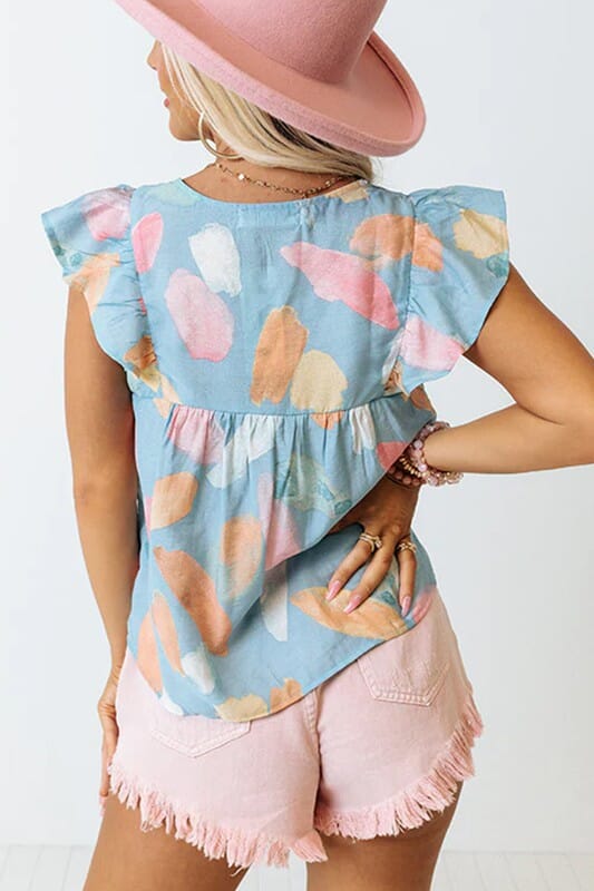 Pastel Brushstroke Top with Ties Shewin