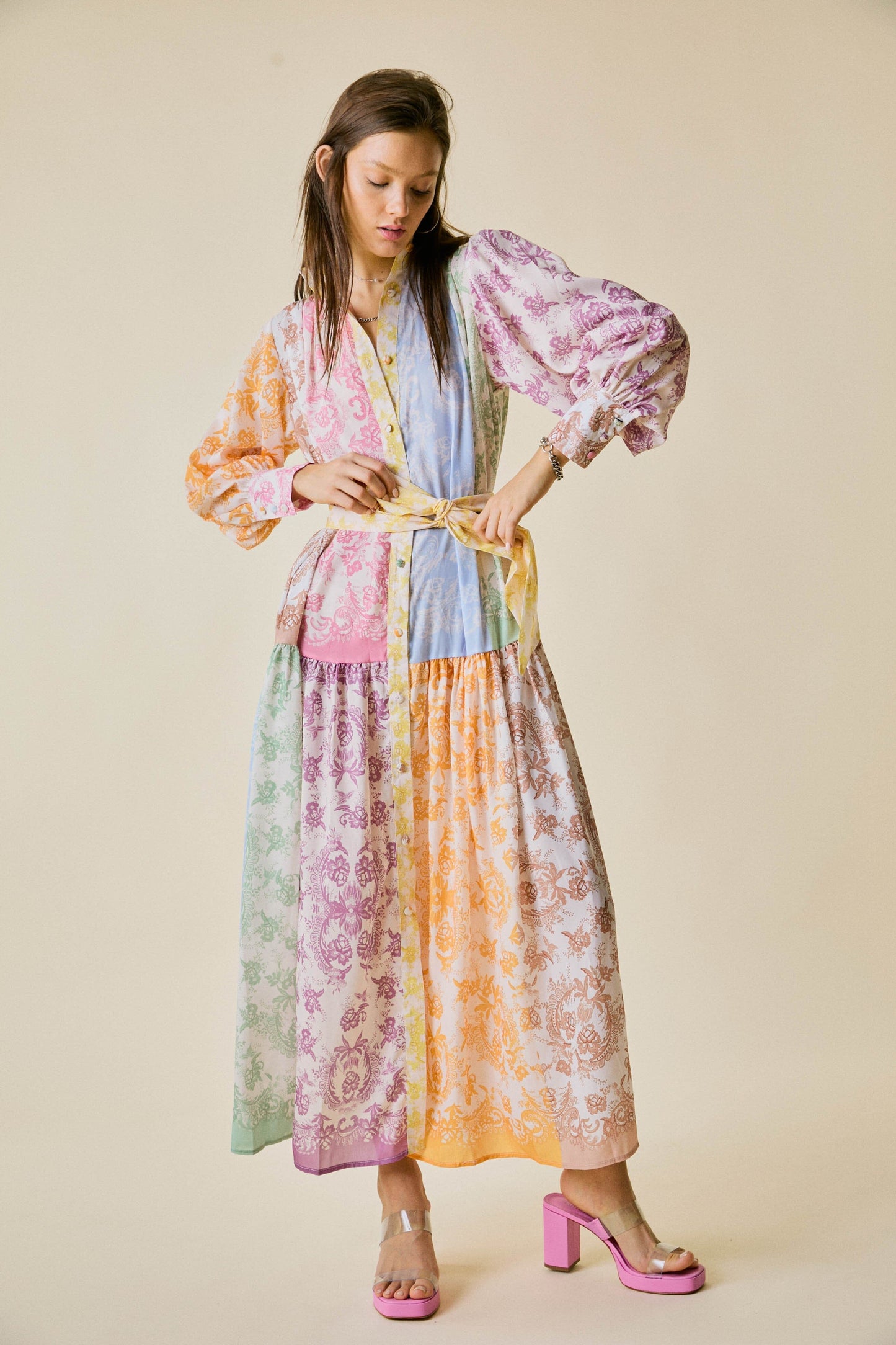 Pastel Colorblock Print Maxi Dress J.NNA