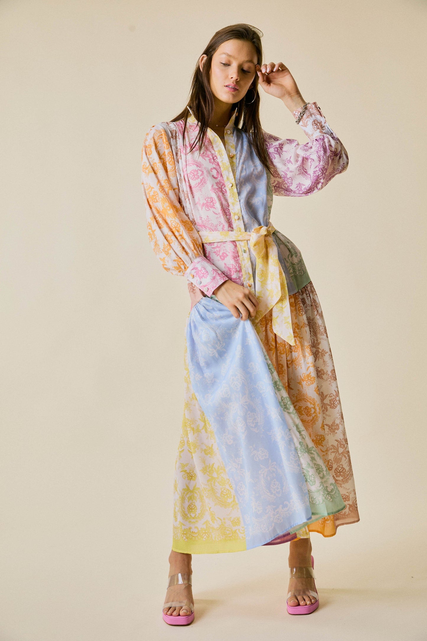 Pastel Colorblock Print Maxi Dress J.NNA