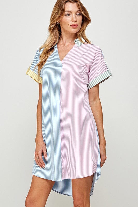Pastel Colorblock Striped Shirt Dress Solution