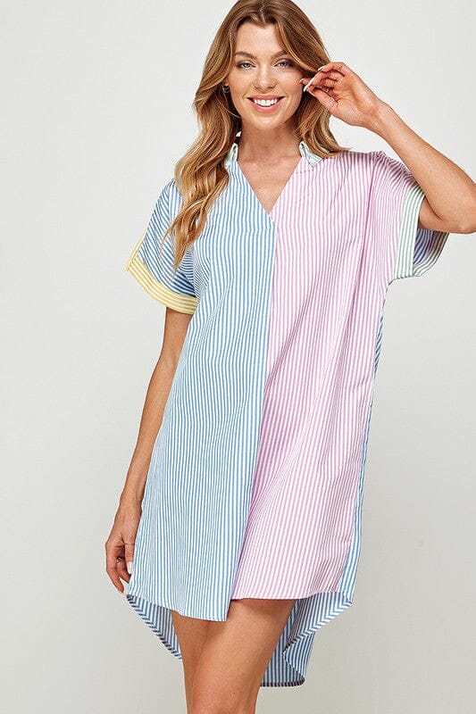 Pastel Colorblock Striped Shirt Dress Solution