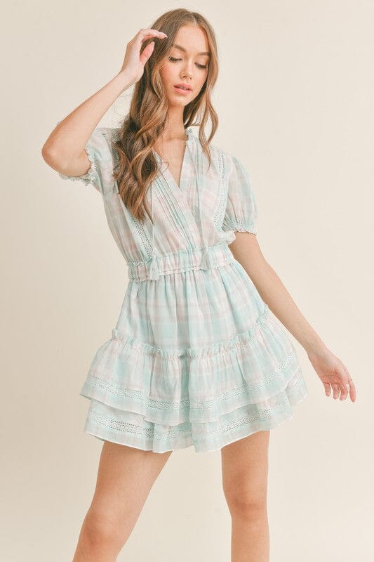 Pastel Plaid Puff Sleeve Dress Mable