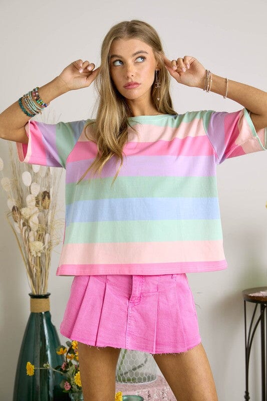 Pastel Striped Boxy Tee Adora