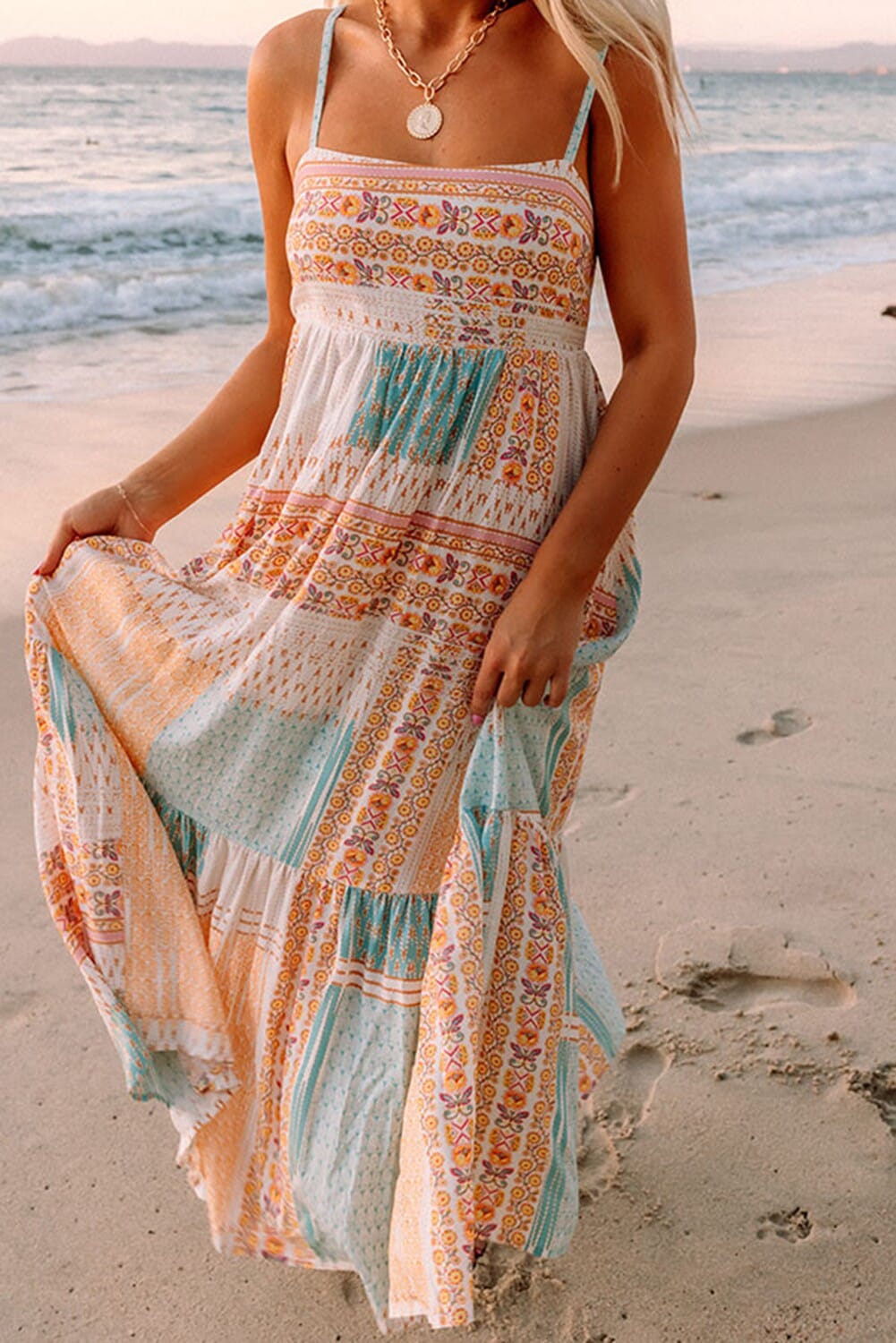 Patchwork Square Neck Sundress Kentce
