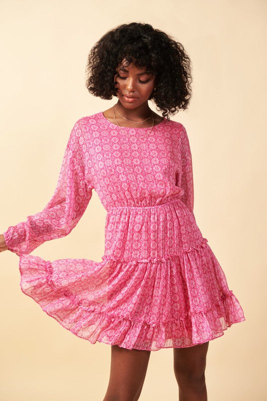 Patterned Ruffle Mini skies are blue