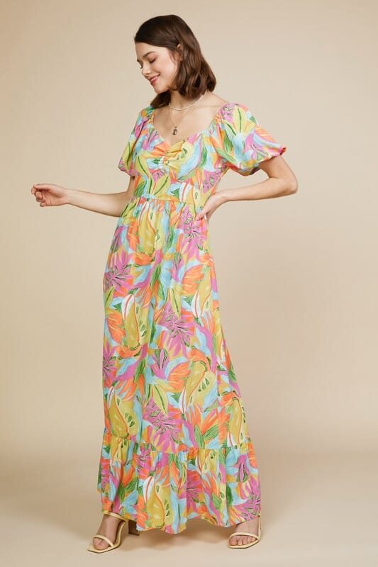 Pink and Ice Blue Tropical Maxi skies are blue