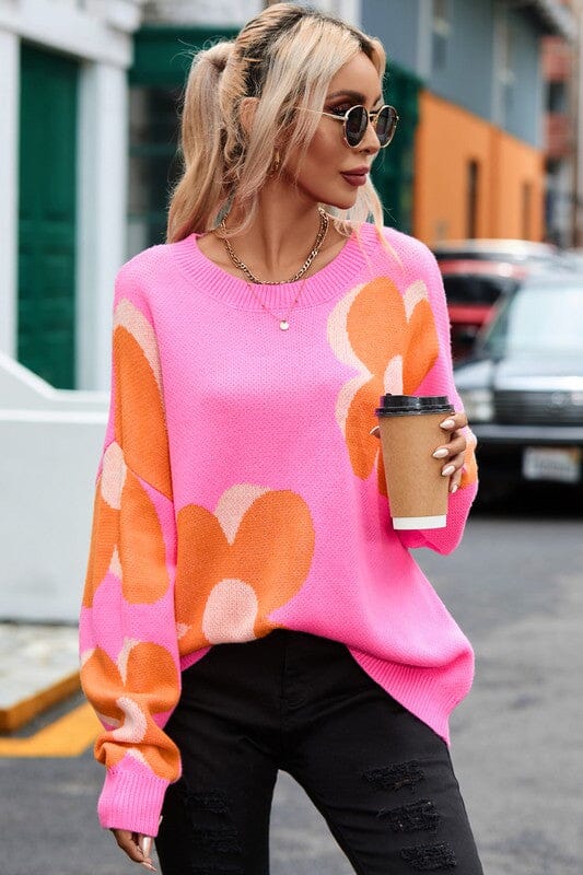 Pink and Orange Flower Sweater Kentce